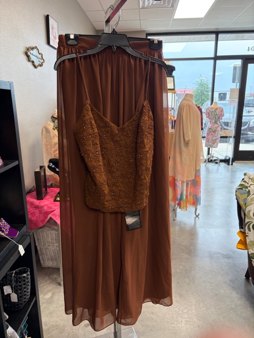 Brown Beaded Wide-Leg Jumpsuit with Beaded Camisole